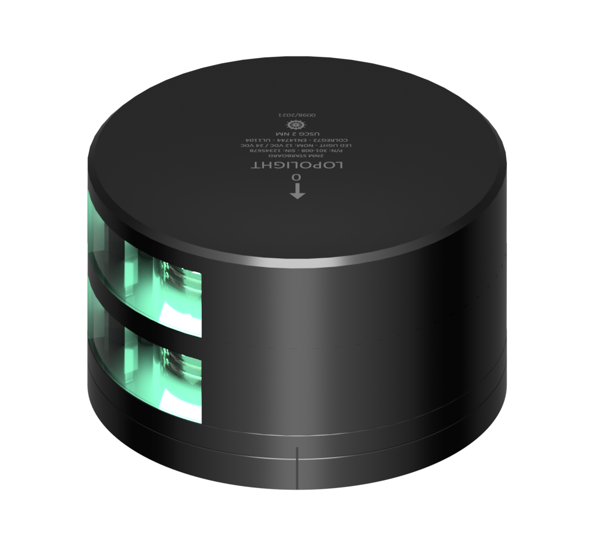 2nm 112,5° Green, dbl Starboard, black  w/FB base